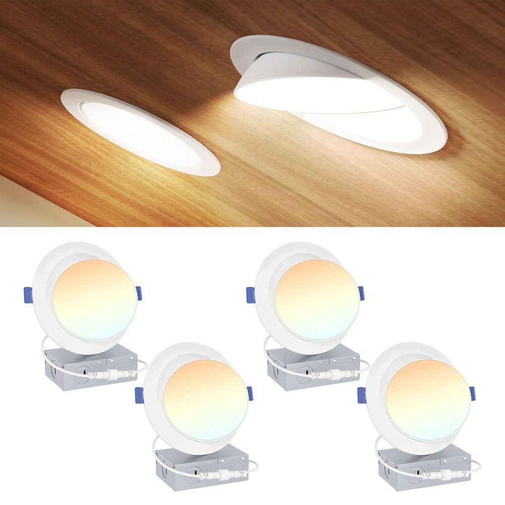 Ensenior 6 Inch Gimbal LED Recessed Ceiling Light 5CCT 12W 1200LM 4 Pack White